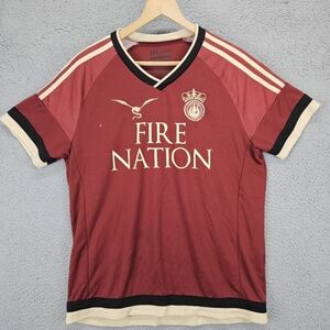 Red Sports Jersey with V-neck Collar and Gold Lettering